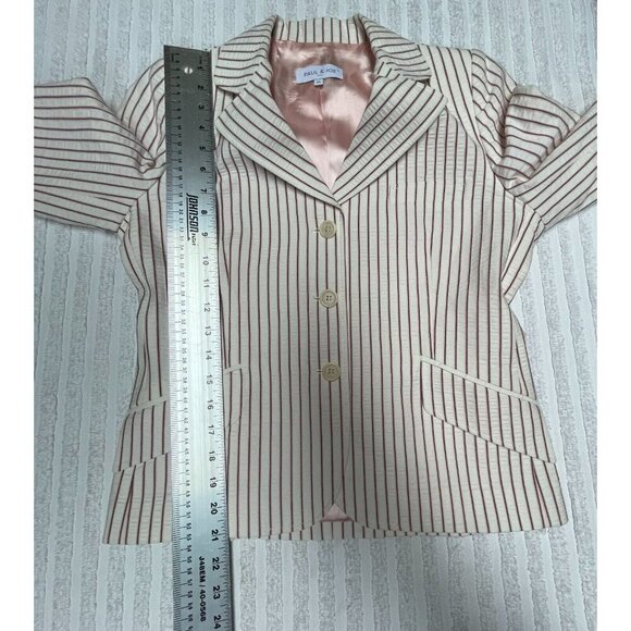 Paul & Joe Womens Striped Single Breasted Smart Blazer Jacket Sz 40 White Cotton - Picture 8 of 8